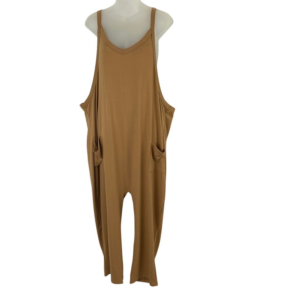 Cents of Style Jumpsuit Women XL Tan Jersey Sleeveless Pockets Baggy USA‎ Made